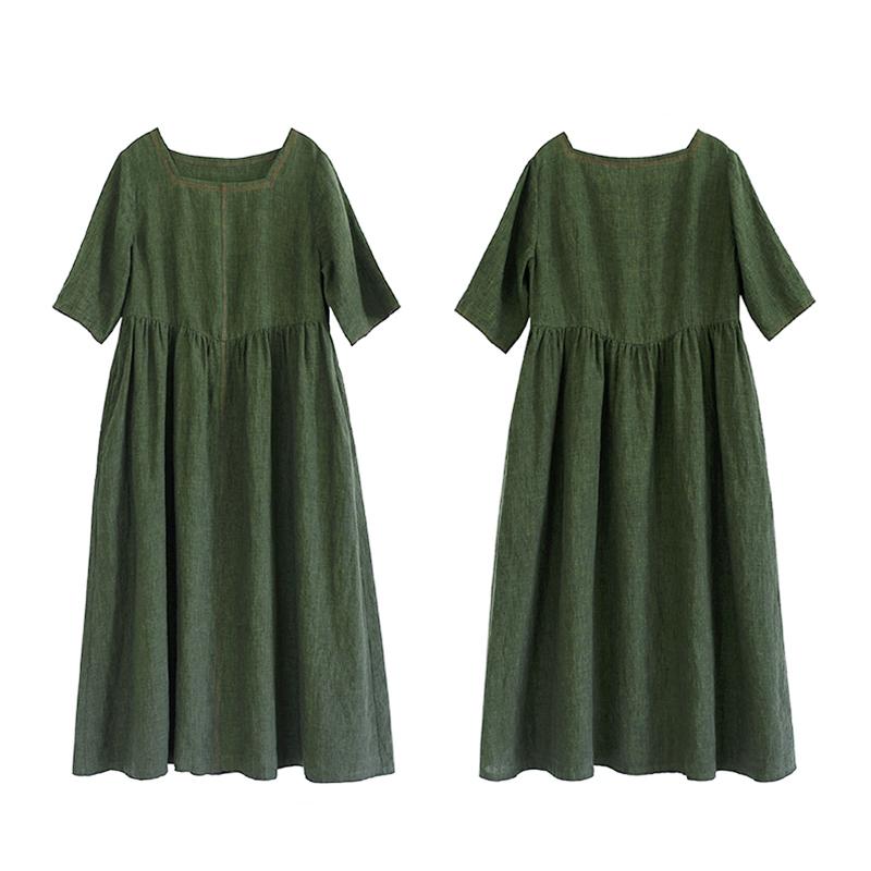 Simple Solid Color Square Collar Loose Dress