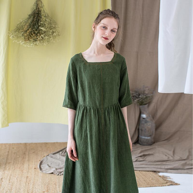 Simple Solid Color Square Collar Loose Dress