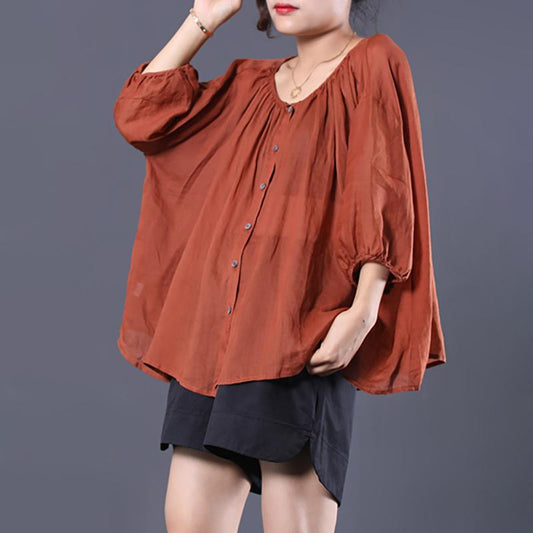 Single Breasted Casual Batwing Sleeve Blouse