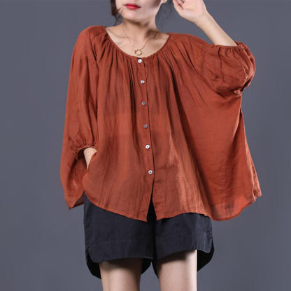 Single Breasted Casual Batwing Sleeve Blouse