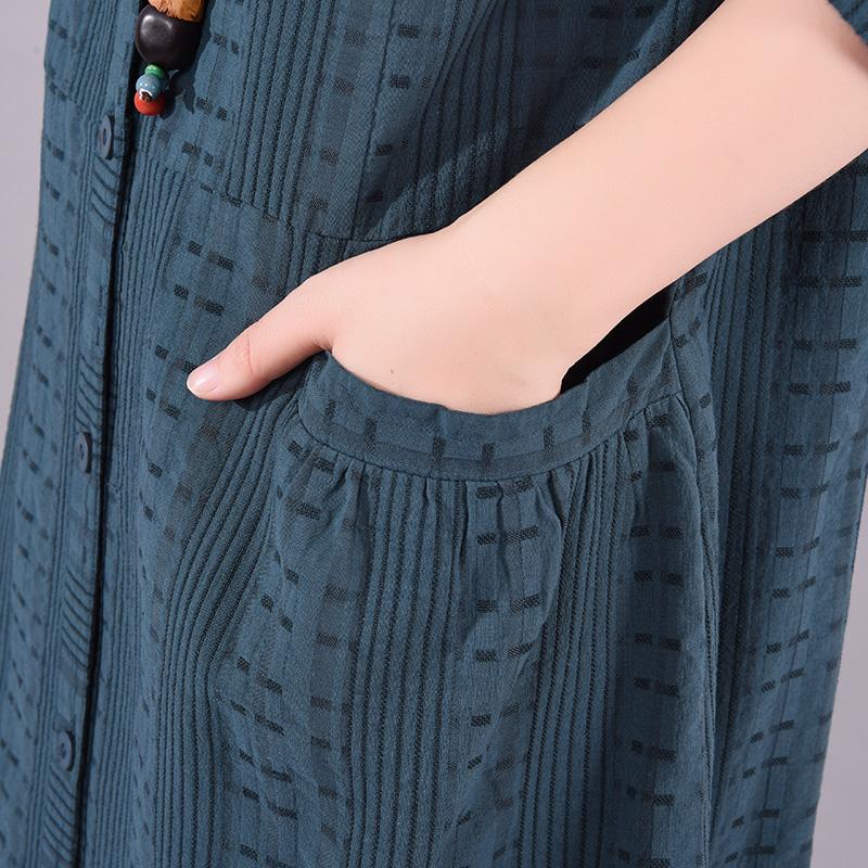 Buykud Single Breasted Embroidery Casual Loose Dress