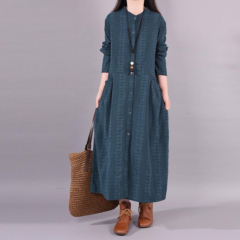 Buykud Single Breasted Embroidery Casual Loose Dress