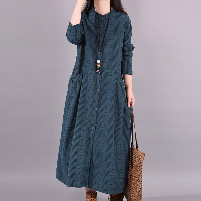 Buykud Single Breasted Embroidery Casual Loose Dress