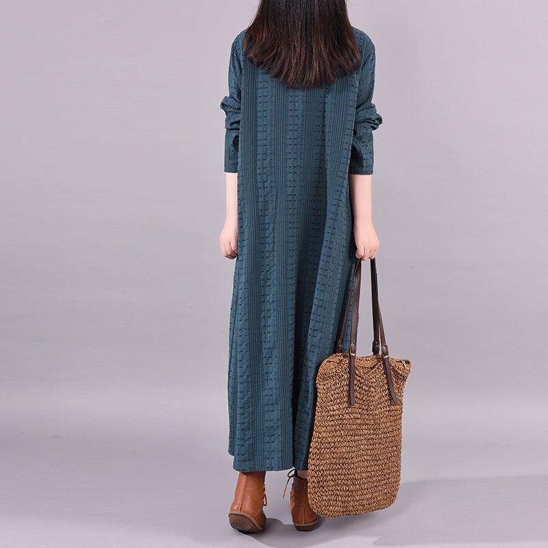 Buykud Single Breasted Embroidery Casual Loose Dress
