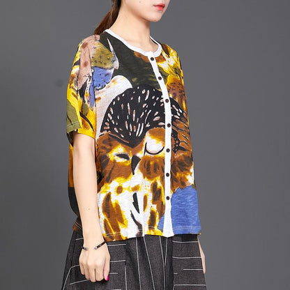 Single Breasted Printed Short Sleeve T-Shirt