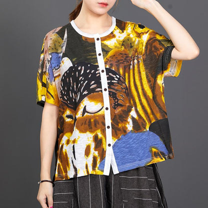 Single Breasted Printed Short Sleeve T-Shirt