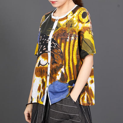 Single Breasted Printed Short Sleeve T-Shirt