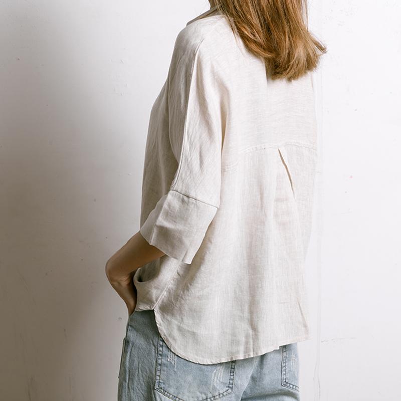 Single Breasted Printed Simple Linen T-Shirt