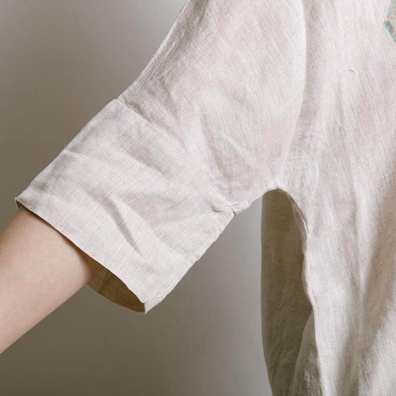 Single Breasted Printed Simple Linen T-Shirt