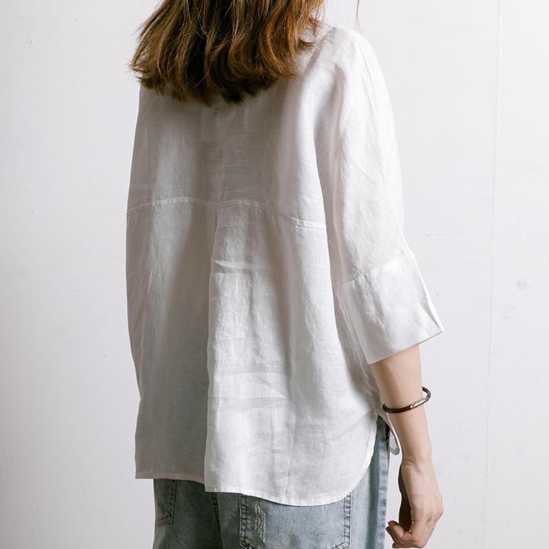 Single Breasted Printed Simple Linen T-Shirt