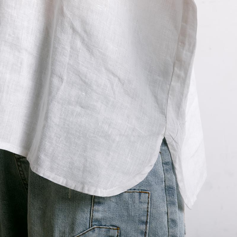 Single Breasted Printed Simple Linen T-Shirt