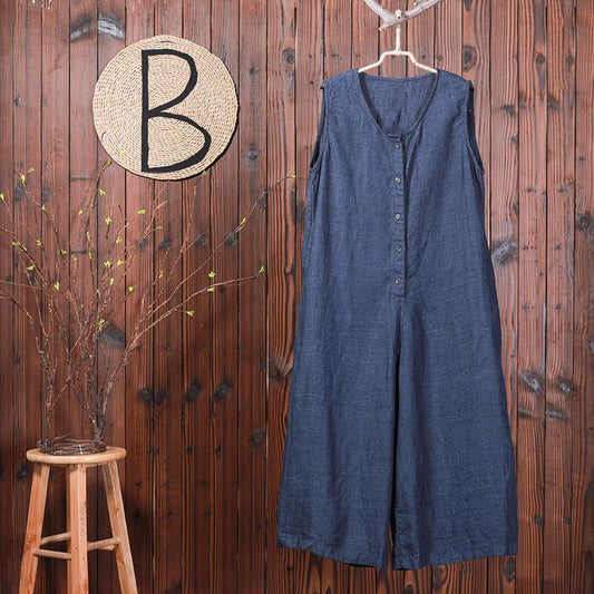 Single Breasted Solid Color Loose Jumpsuit