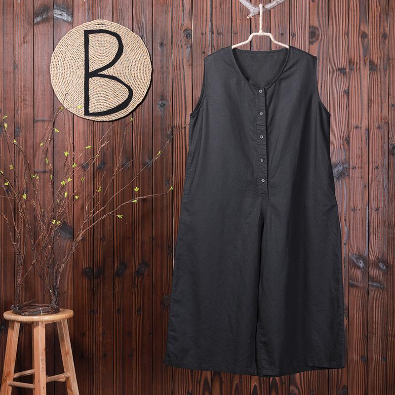 Single Breasted Solid Color Loose Jumpsuit