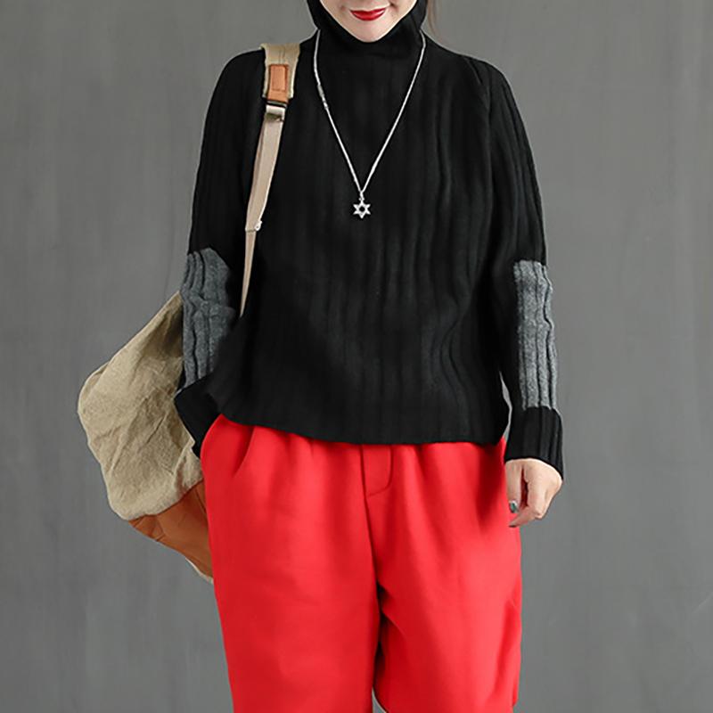 Sleeve Patchwork Casual Turtleneck Winter Sweater