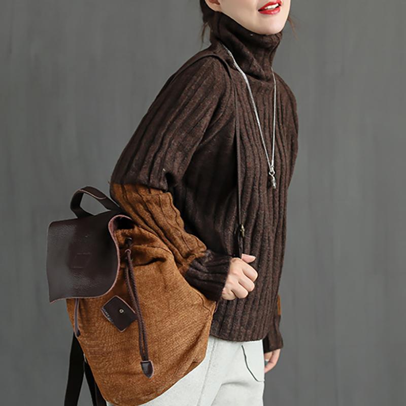 Sleeve Patchwork Casual Turtleneck Winter Sweater