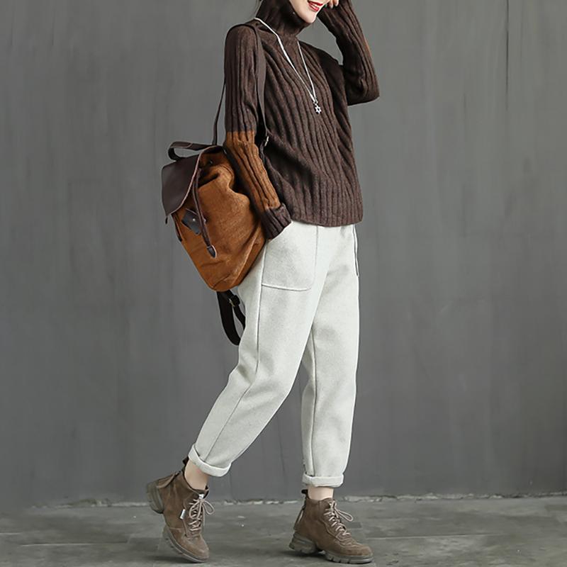 Sleeve Patchwork Casual Turtleneck Winter Sweater