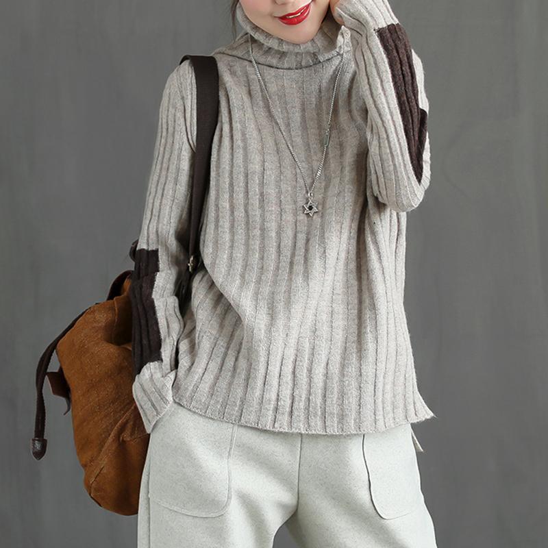 Sleeve Patchwork Casual Turtleneck Winter Sweater