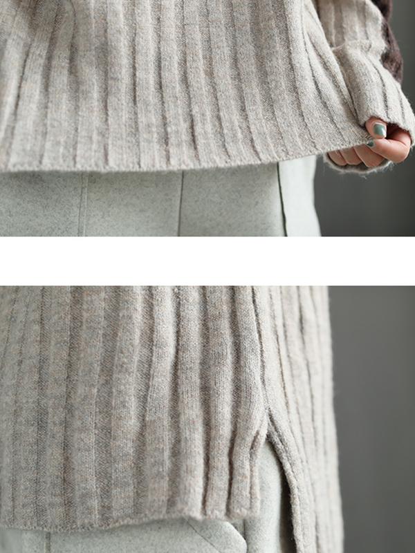 Sleeve Patchwork Casual Turtleneck Winter Sweater