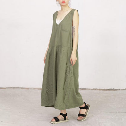 Sleeveless V-Neck Pure Color Loose Dress