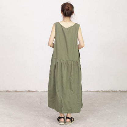 Sleeveless V-Neck Pure Color Loose Dress