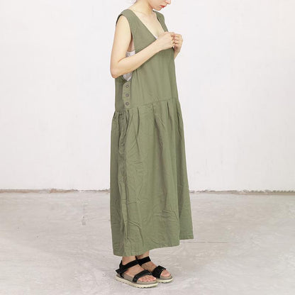 Sleeveless V-Neck Pure Color Loose Dress