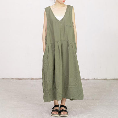 Sleeveless V-Neck Pure Color Loose Dress