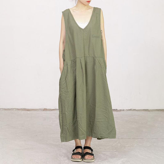 Sleeveless V-Neck Pure Color Loose Dress
