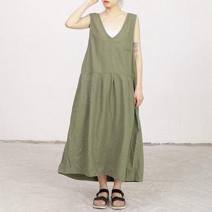 Sleeveless V-Neck Pure Color Loose Dress