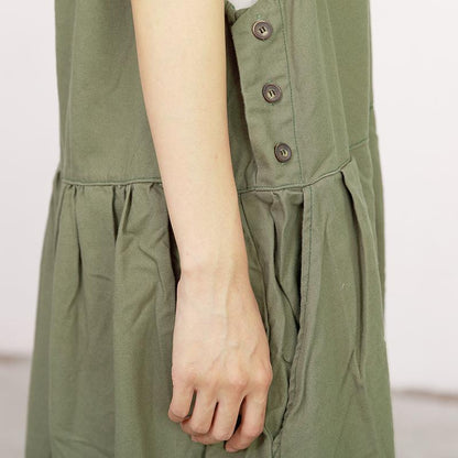 Sleeveless V-Neck Pure Color Loose Dress
