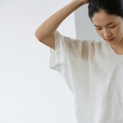Soft Batwing Sleeve Gauzy Ramie T-Shirt