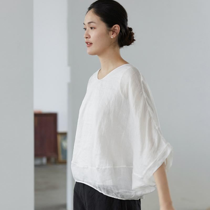 Soft Batwing Sleeve Gauzy Ramie T-Shirt