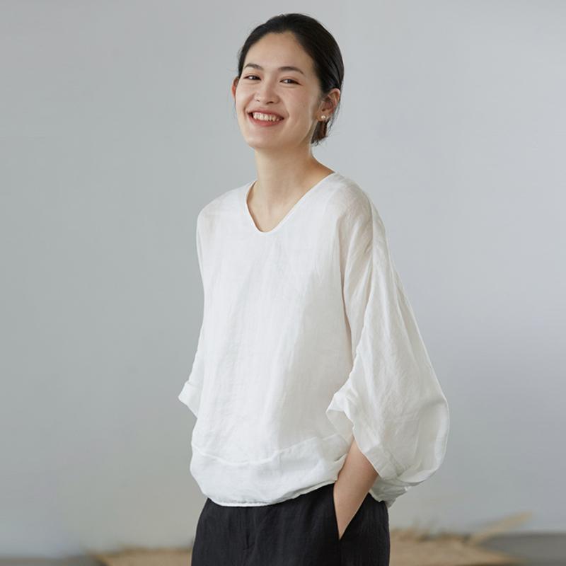 Soft Batwing Sleeve Gauzy Ramie T-Shirt