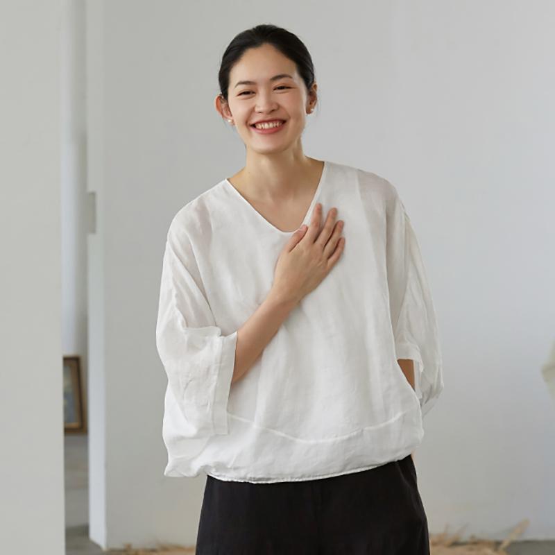 Soft Batwing Sleeve Gauzy Ramie T-Shirt