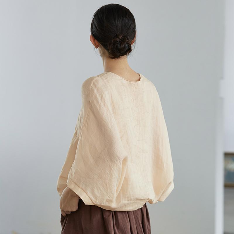 Soft Batwing Sleeve Gauzy Ramie T-Shirt