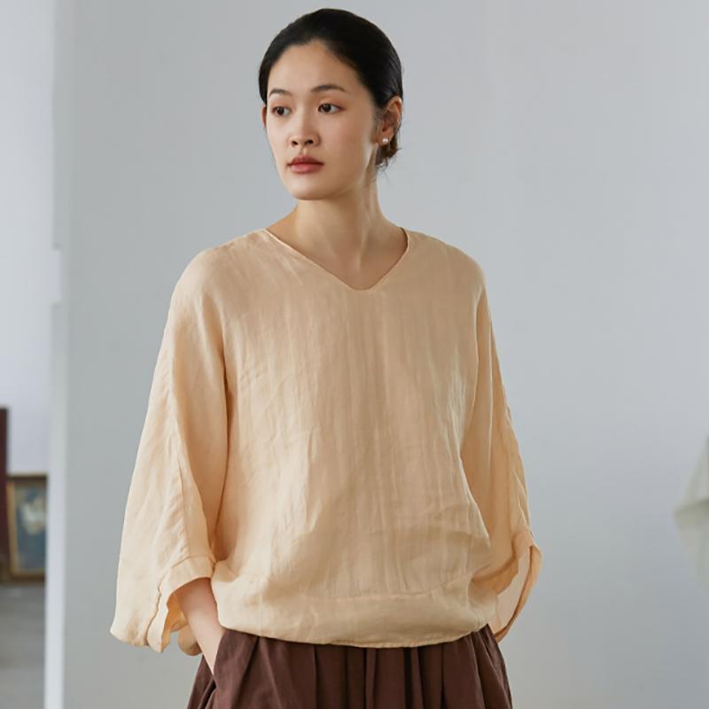 Soft Batwing Sleeve Gauzy Ramie T-Shirt