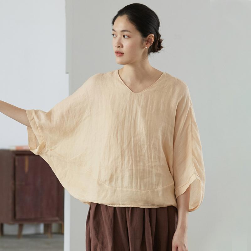 Soft Batwing Sleeve Gauzy Ramie T-Shirt