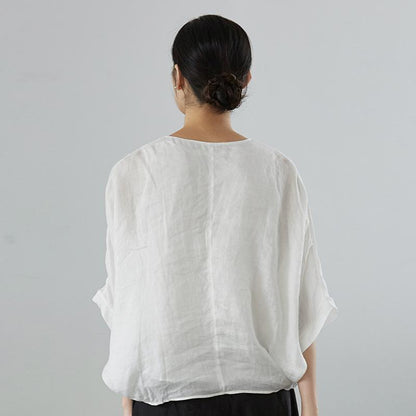 Soft Batwing Sleeve Gauzy Ramie T-Shirt