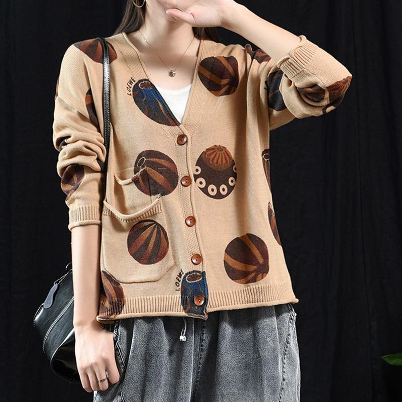 Soft Comfortable Printed Casual Knit Coat