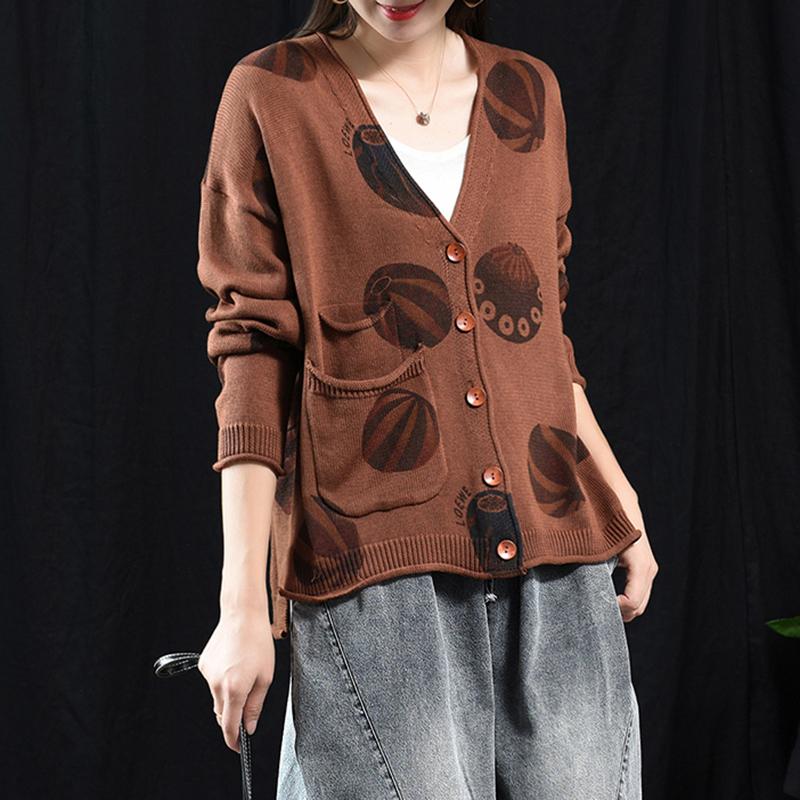 Soft Comfortable Printed Casual Knit Coat