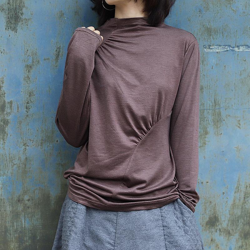 Soft Comfortable Pure Color Pleated Bottoming Shirt