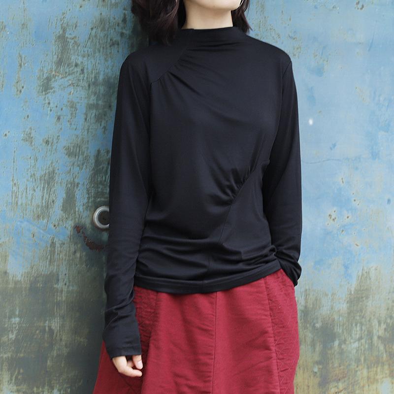 Soft Comfortable Pure Color Pleated Bottoming Shirt