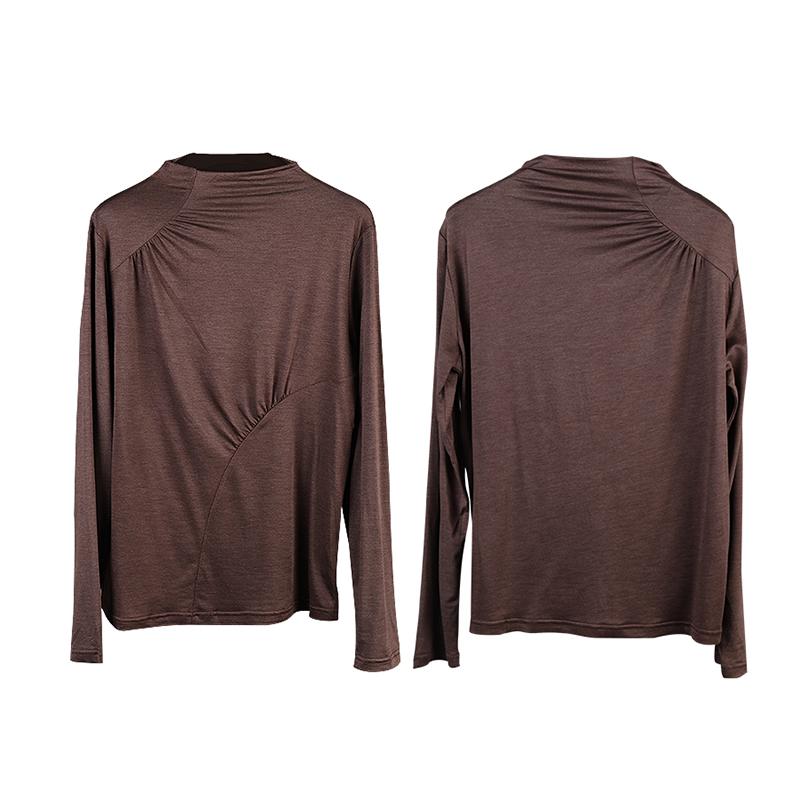 Soft Comfortable Pure Color Pleated Bottoming Shirt
