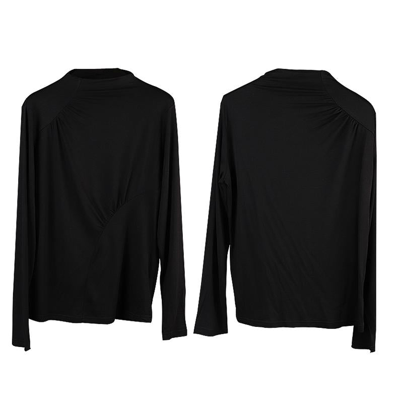 Soft Comfortable Pure Color Pleated Bottoming Shirt
