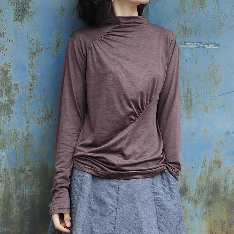 Soft Comfortable Pure Color Pleated Bottoming Shirt