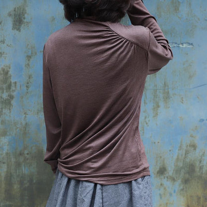 Soft Comfortable Pure Color Pleated Bottoming Shirt