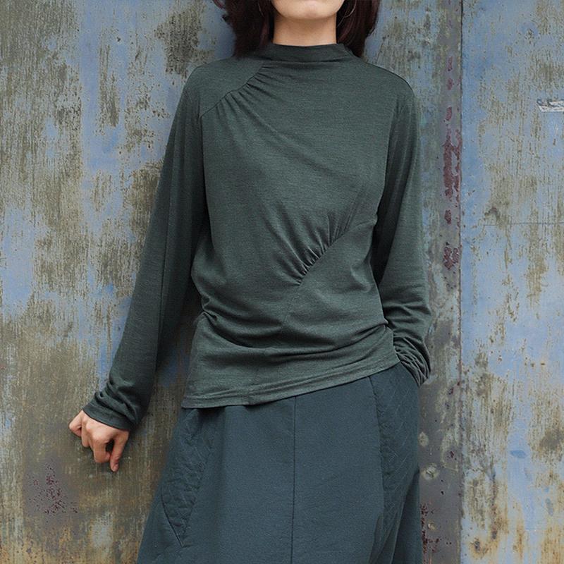 Soft Comfortable Pure Color Pleated Bottoming Shirt