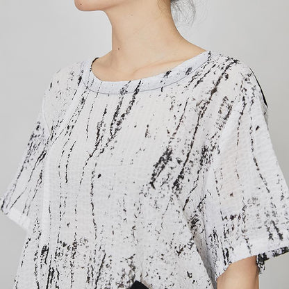 Soft Spliced Pleated Irregular Hem Loose T-Shirt