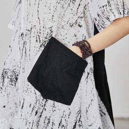 Soft Spliced Pleated Irregular Hem Loose T-Shirt