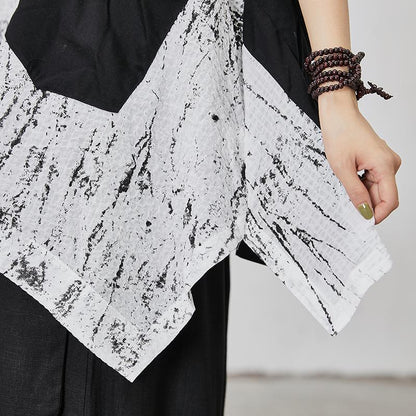 Soft Spliced Pleated Irregular Hem Loose T-Shirt