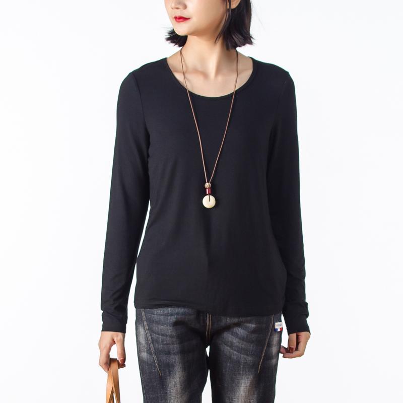 Solid Black Long Sleeve Women Basic T-shirt